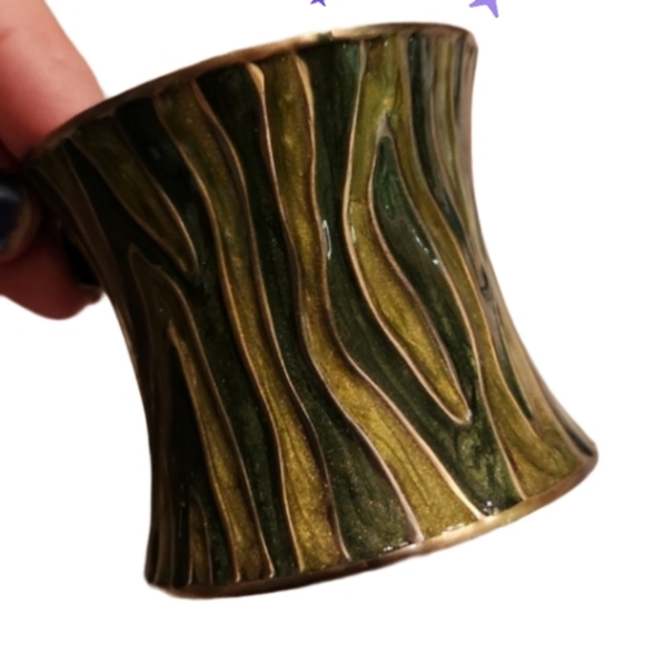 Green enameled bronze New vintage zebra cuff bracelet - Picture 1 of 4